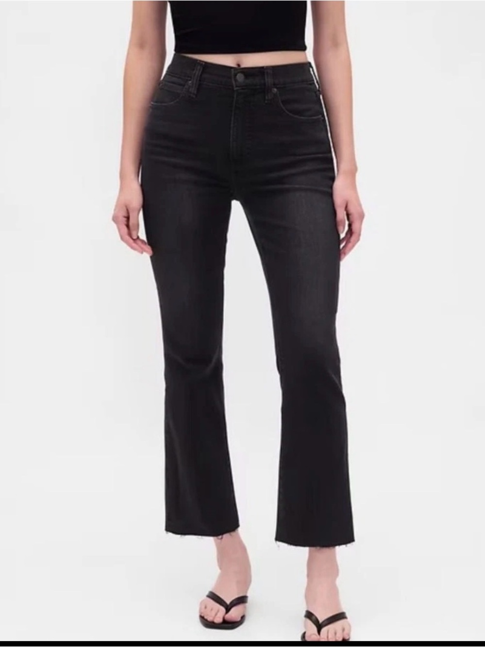 NEW GAP Women's High Rise Kick Fit Flare Jeans Washed Black Size 33/16 Short